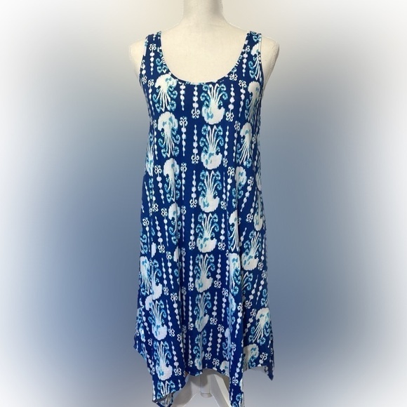 Lilly Pulitzer Melle Indigo Get In Line Trapeze  100% Cotton Jersey Tank Dress - Picture 3 of 7